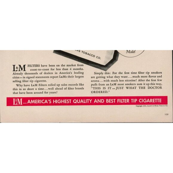 1954 L and M Cigarettes Vintage Print Ad, Ligget & Myers Tobacco Co.  (L5) - Picture 3 of 3